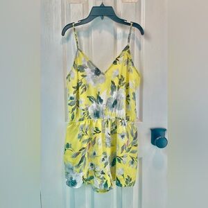 Cute Yellow Gray Floral Dress Shorts Romper